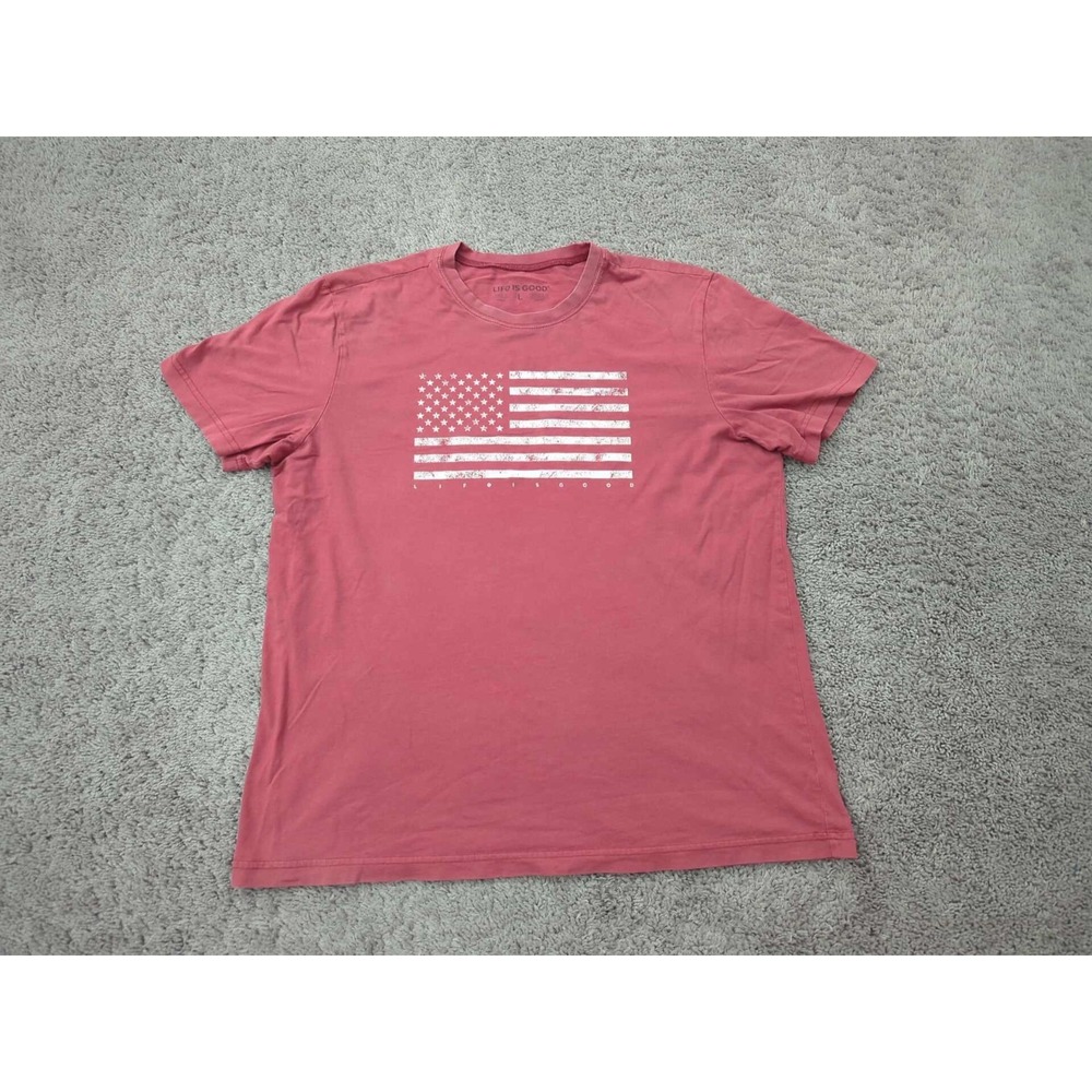 Life is Good T Shirt Mens L Red Short Sleeve American Flag‎ Patriotic